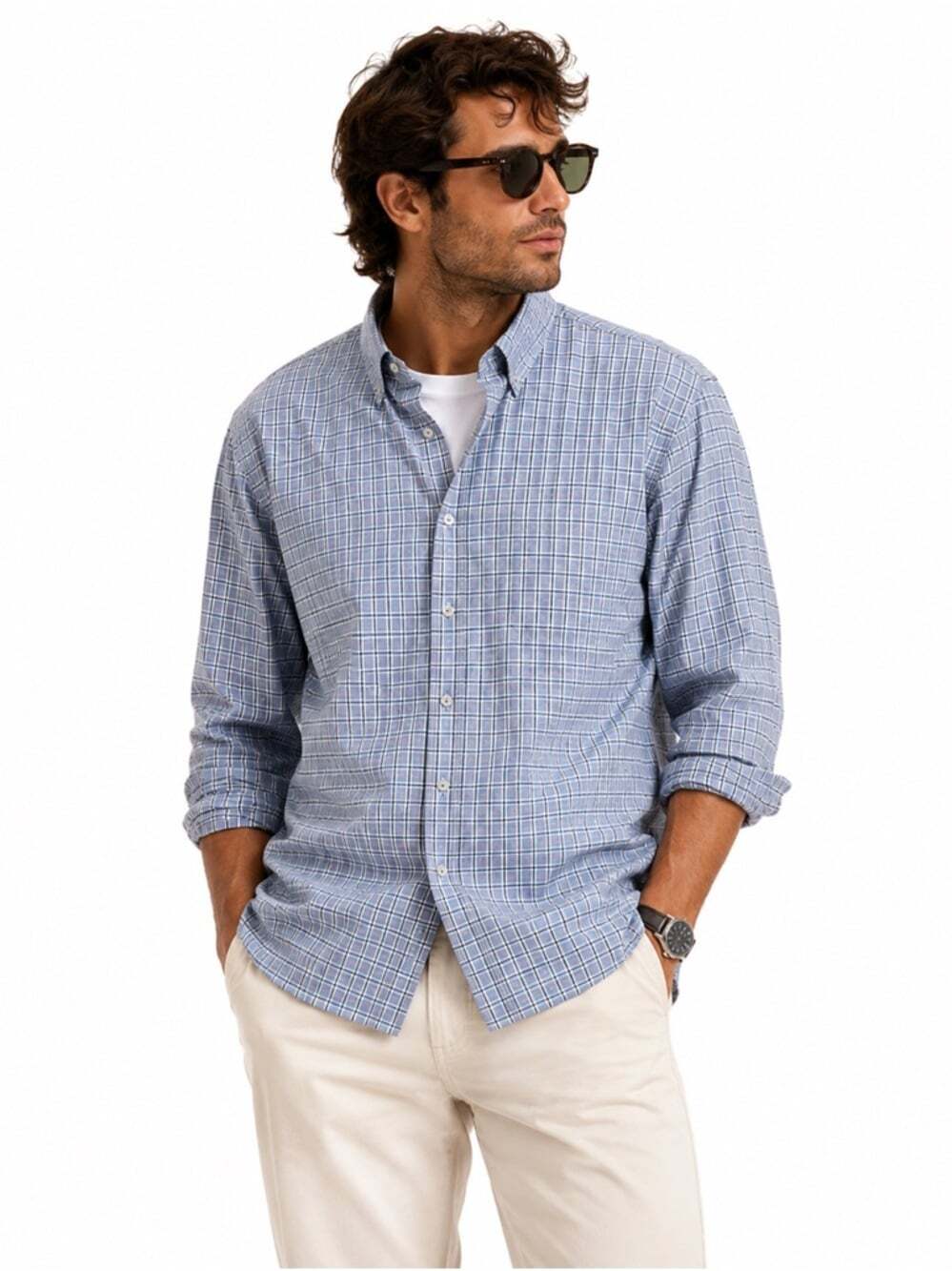 Twillory Untuck(able) Glow Men's Dress Shirt Tailored Fit Size XL Blue Plaid